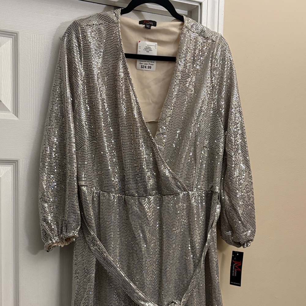 Silver Sequin Wrap Dress